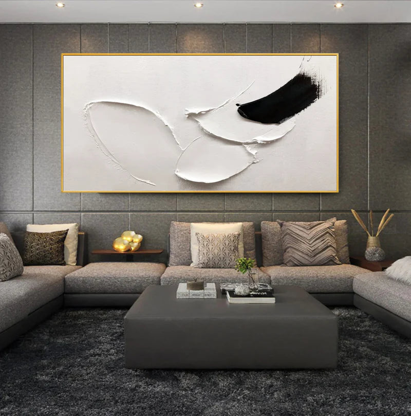 Silent Crest- Black & White Textured Canvas