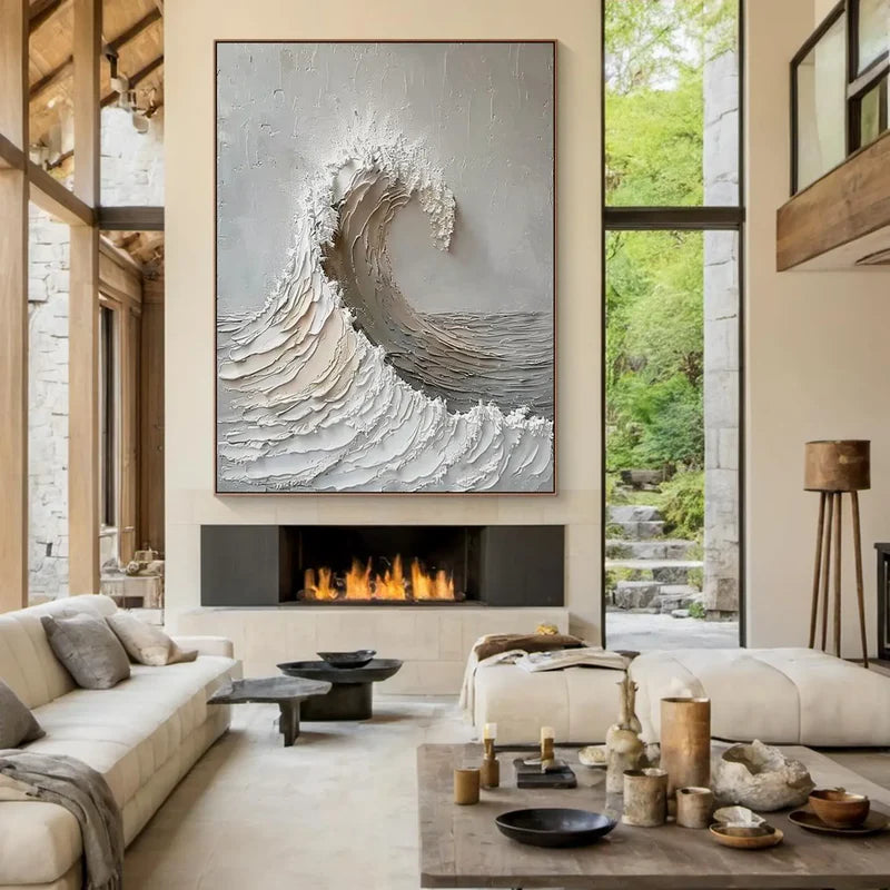 Silent Crest Wave-Modern Interior Decoration Vertical Hand Drawn 3D Wave Texture Wall Art