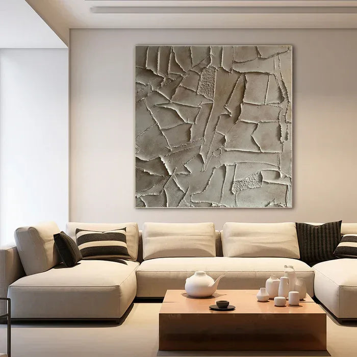 Silent Fragments - Minimalist Wabi-Sabi Textured Abstract Oil Painting - artextured
