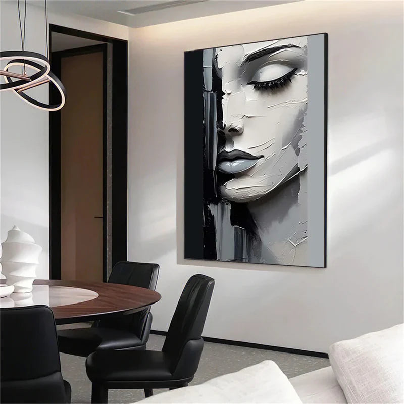 silent grace textured modern female portrait abstract oil painting