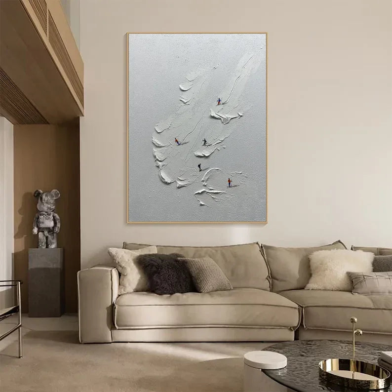 Snowy Ski Fun - Textured Skiing Adventure Oil Painting - artextured