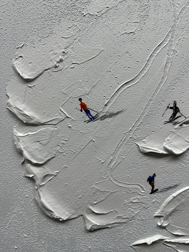 Snowy Ski Fun - Textured Skiing Adventure Oil Painting - artextured