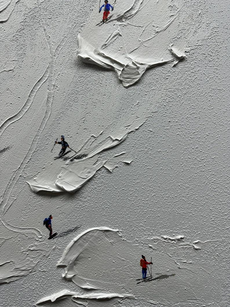 Snowy Ski Fun - Textured Skiing Adventure Oil Painting - artextured
