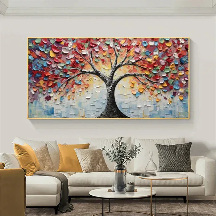 Tree of Colors - Hand-Painted Textured Abstract Oil Painting - artextured