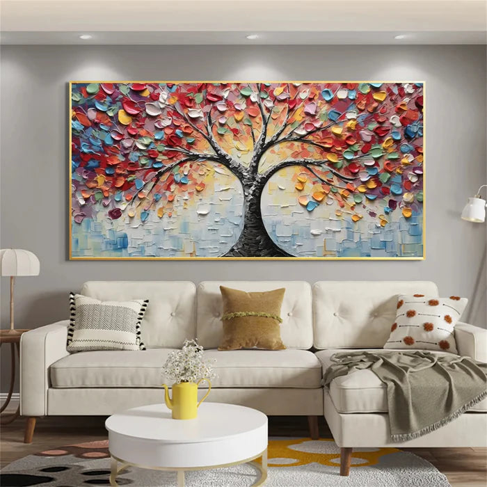 Tree of Colors - Hand-Painted Textured Abstract Oil Painting