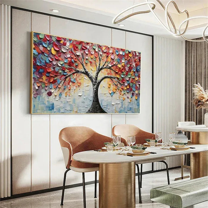 Tree of Colors - Hand-Painted Textured Abstract Oil Painting - artextured