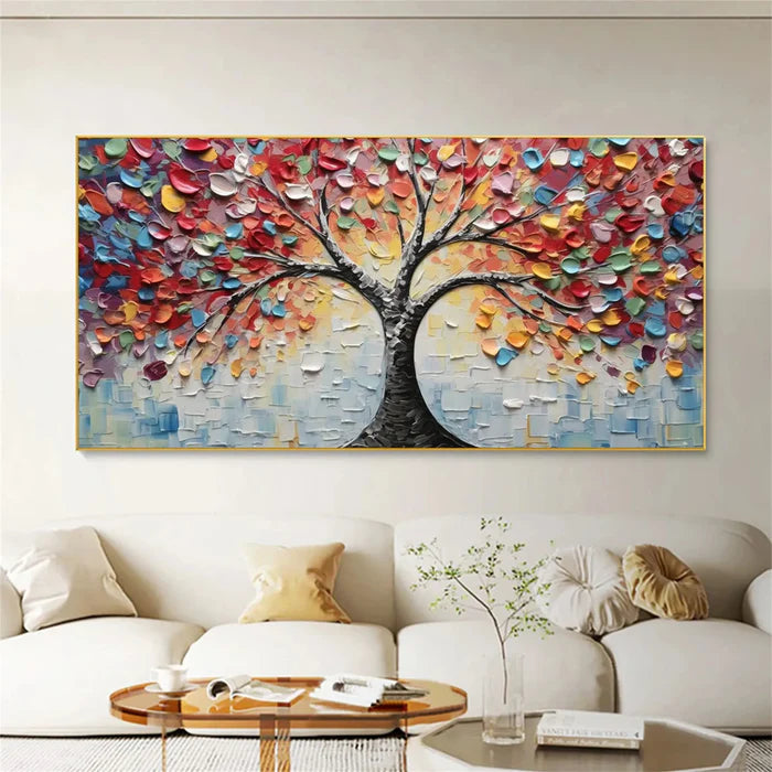 Tree of Colors - Hand-Painted Textured Abstract Oil Painting