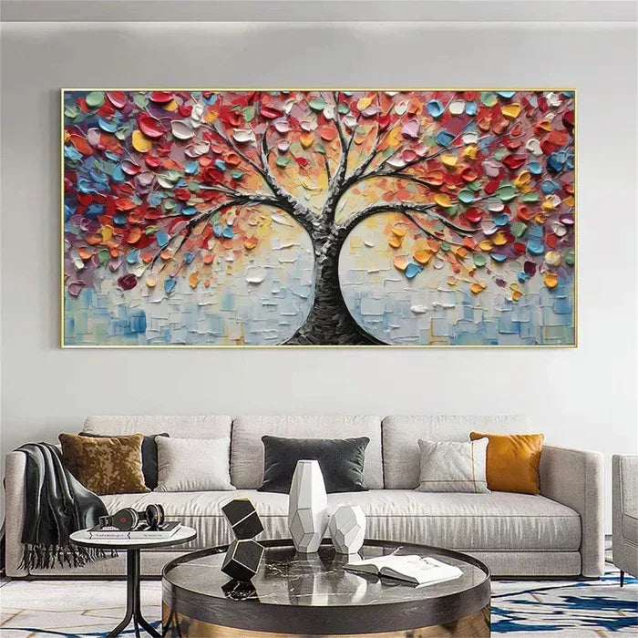 Tree of Colors - Hand-Painted Textured Abstract Oil Painting - artextured