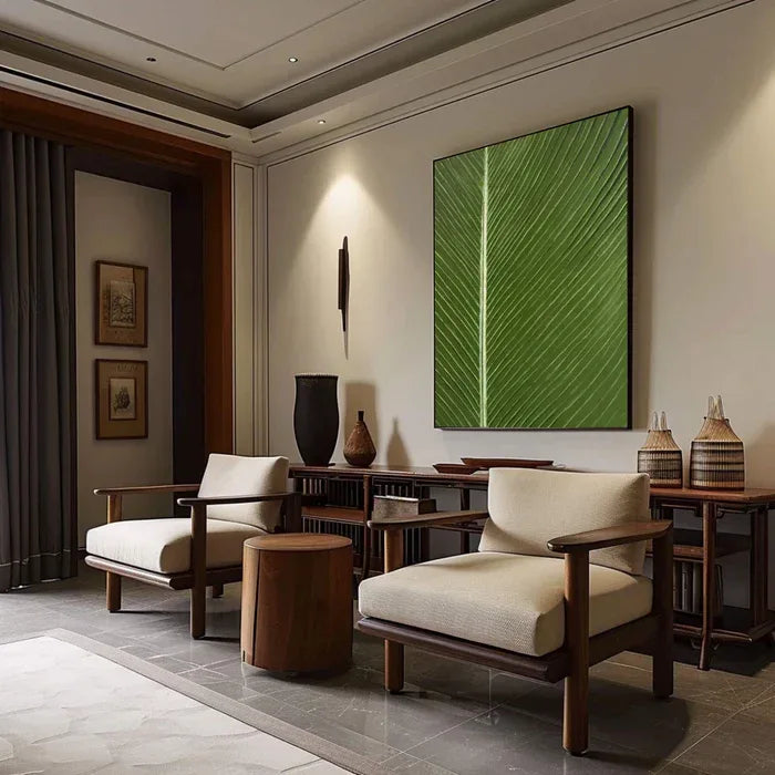 Verdant Veins - Minimalist Textured Leaf Abstract Oil Painting - artextured