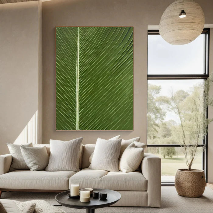 Verdant Veins - Minimalist Textured Leaf Abstract Oil Painting