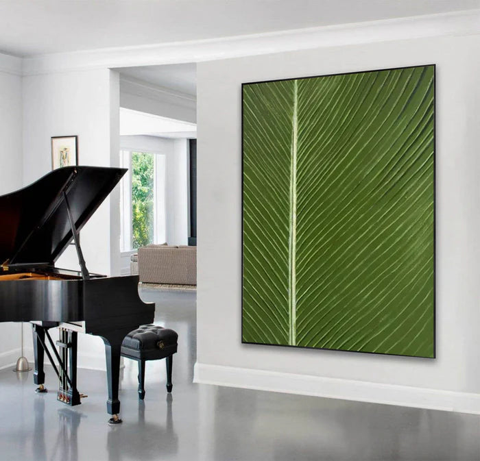 Verdant Veins - Minimalist Textured Leaf Abstract Oil Painting