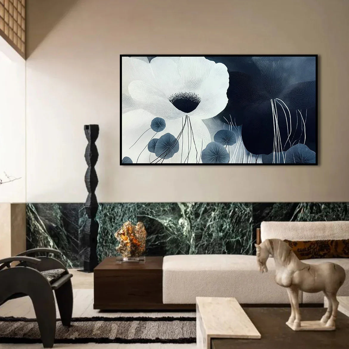 Silent Bloom-Modern Minimalist Cold Tone Elegant Flower Wall Art Oil Painting - artextured