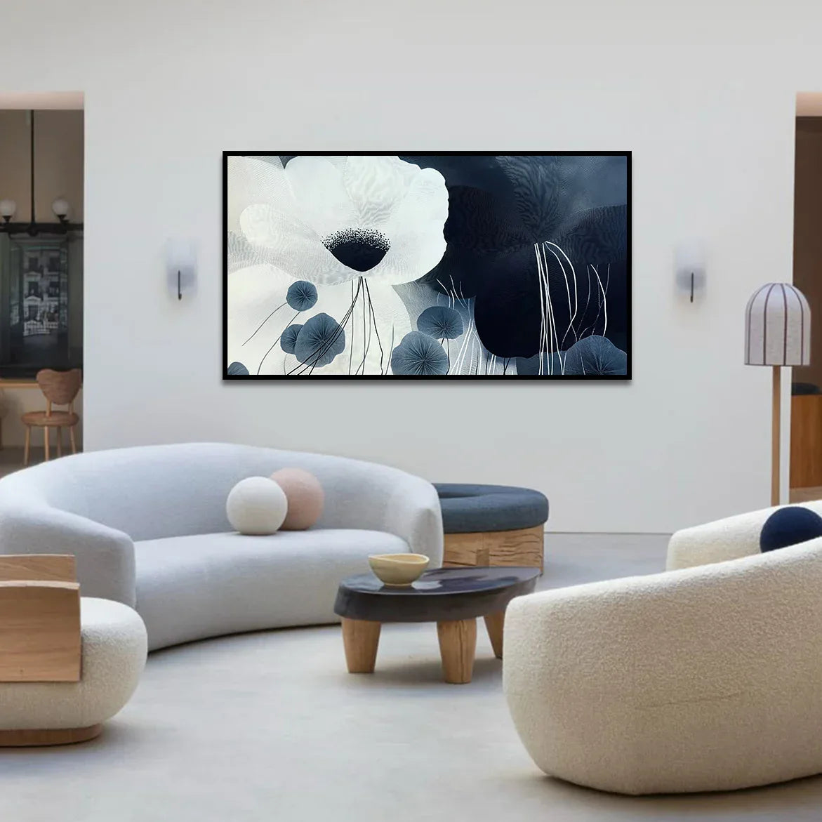 Silent Bloom-Modern Minimalist Cold Tone Elegant Flower Wall Art Oil Painting - artextured