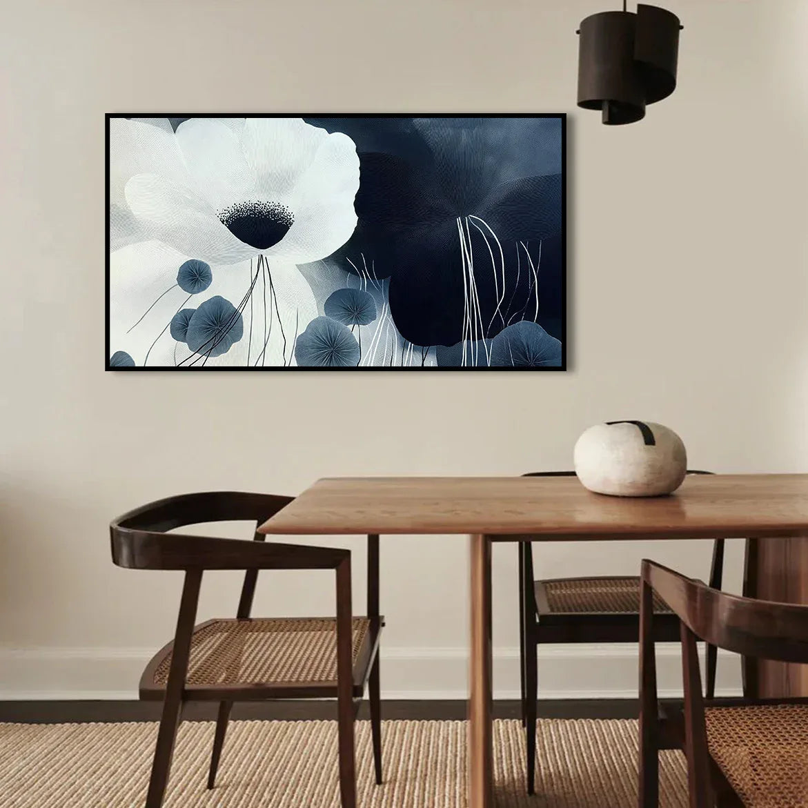 Silent Bloom-Modern Minimalist Cold Tone Elegant Flower Wall Art Oil Painting - artextured