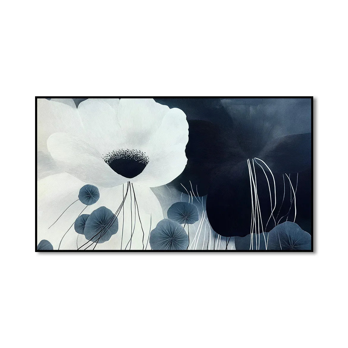 Silent Bloom-Modern Minimalist Cold Tone Elegant Flower Wall Art Oil Painting - artextured