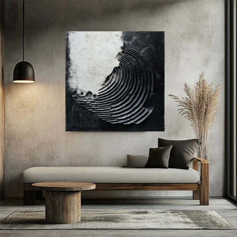 Echoes of Balance-Modern Minimalist 3D Black and White Curved Decorative Oil Painting Wall Art - artextured
