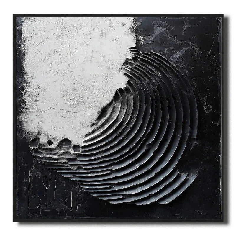 Echoes of Balance-Modern Minimalist 3D Black and White Curved Decorative Oil Painting Wall Art - artextured