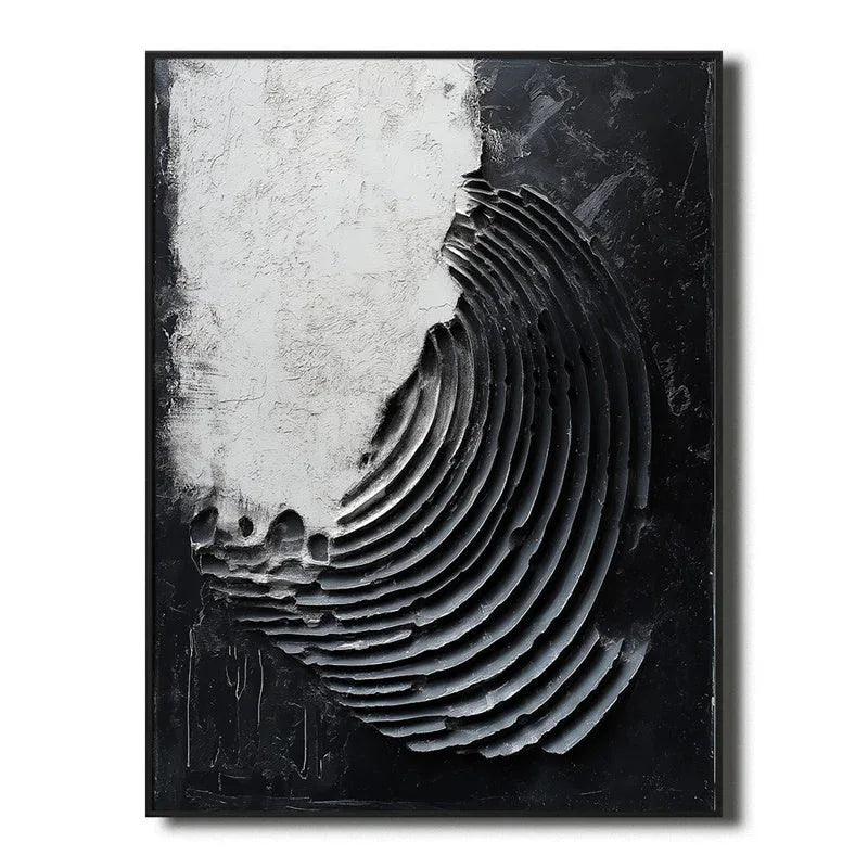 Eclipsed Waves-Modern Minimalist Spiral Layered Black and White Texture Abstract Wall Art - artextured