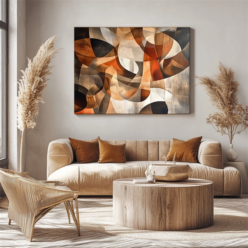 Golden Harmony - Geometric Curve Warm Brown Abstract Stereoscopic Oil Painting Wall Art