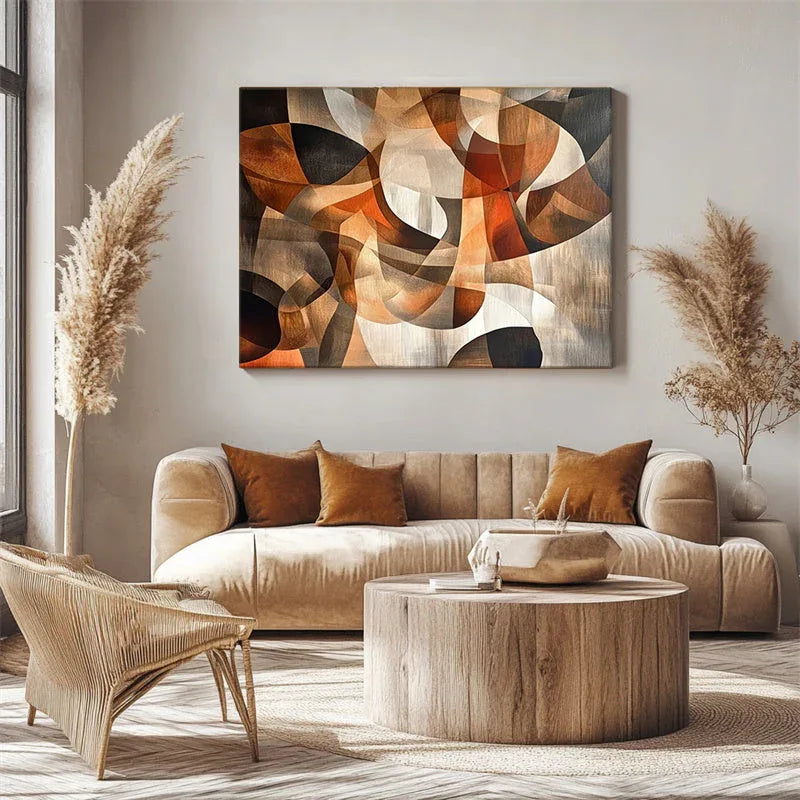 Golden Harmony - Geometric Curve Warm Brown Abstract Stereoscopic Oil Painting Wall Art - artextured