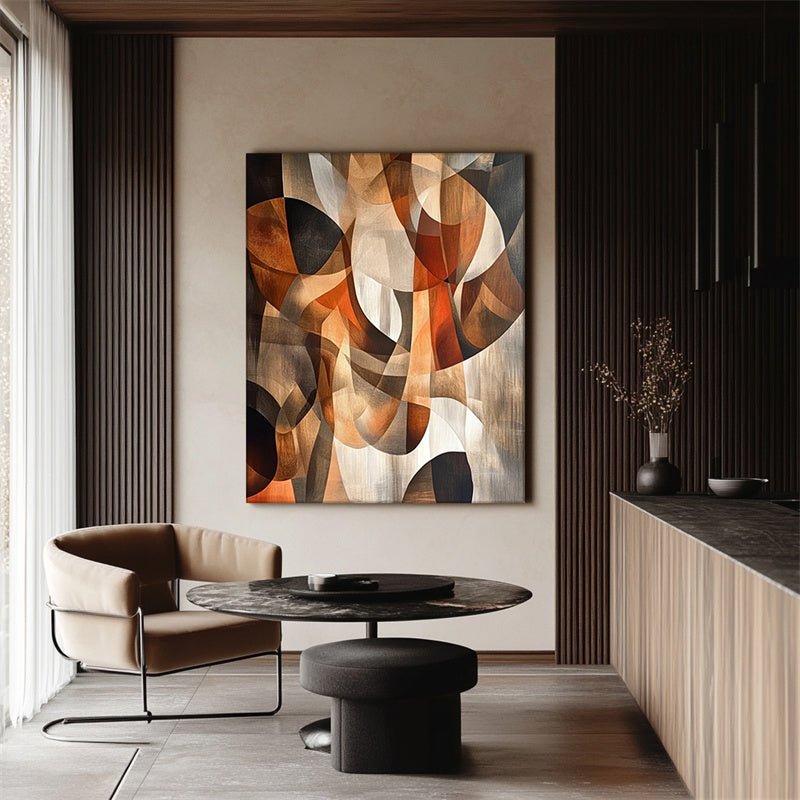 Golden Harmony - Geometric Curve Warm Brown Abstract Stereoscopic Oil Painting Wall Art