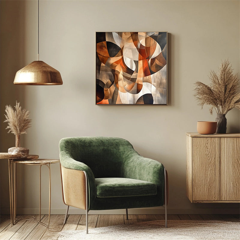 Golden Harmony - Geometric Curve Warm Brown Abstract Stereoscopic Oil Painting Wall Art