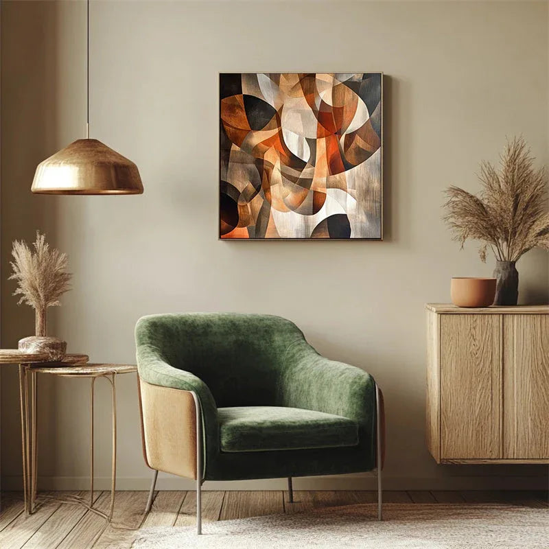 Golden Harmony - Geometric Curve Warm Brown Abstract Stereoscopic Oil Painting Wall Art - artextured