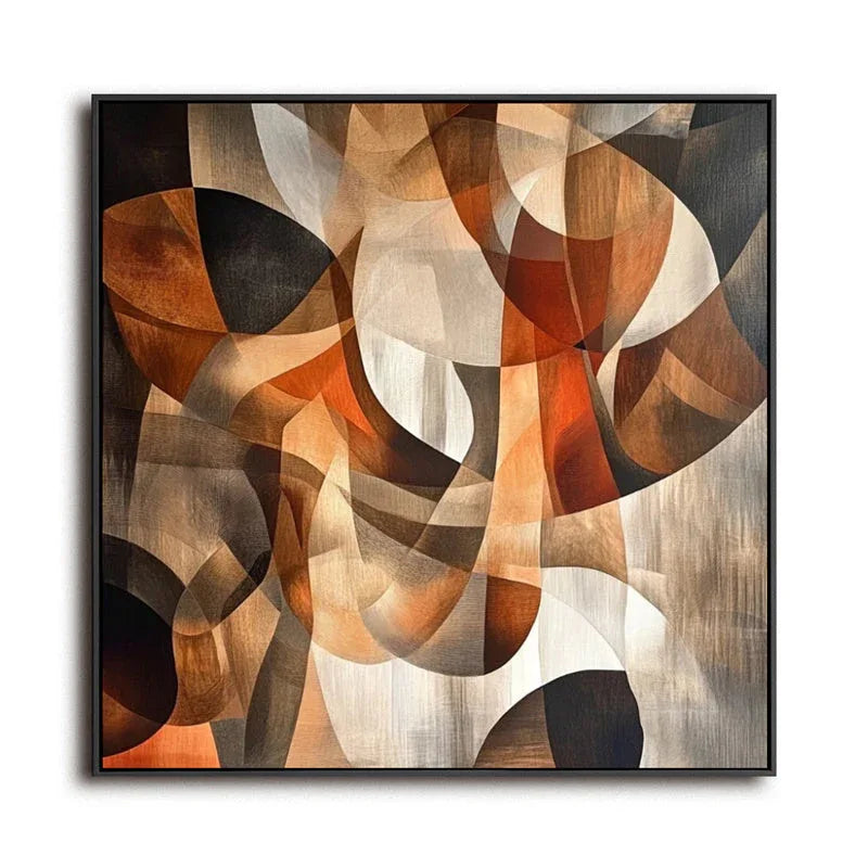 Golden Harmony - Geometric Curve Warm Brown Abstract Stereoscopic Oil Painting Wall Art - artextured