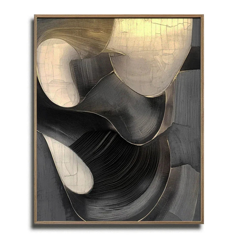 Golden Eclipse-3D Geometric Black Gold Flowing Surface Abstract Wall Art - artextured