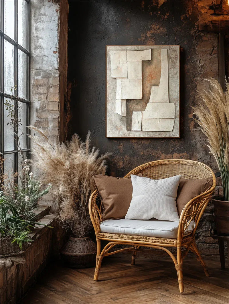 Rustic Geometric Layers-Geometric Block Texture Wall Art in Modern Interior Design - artextured