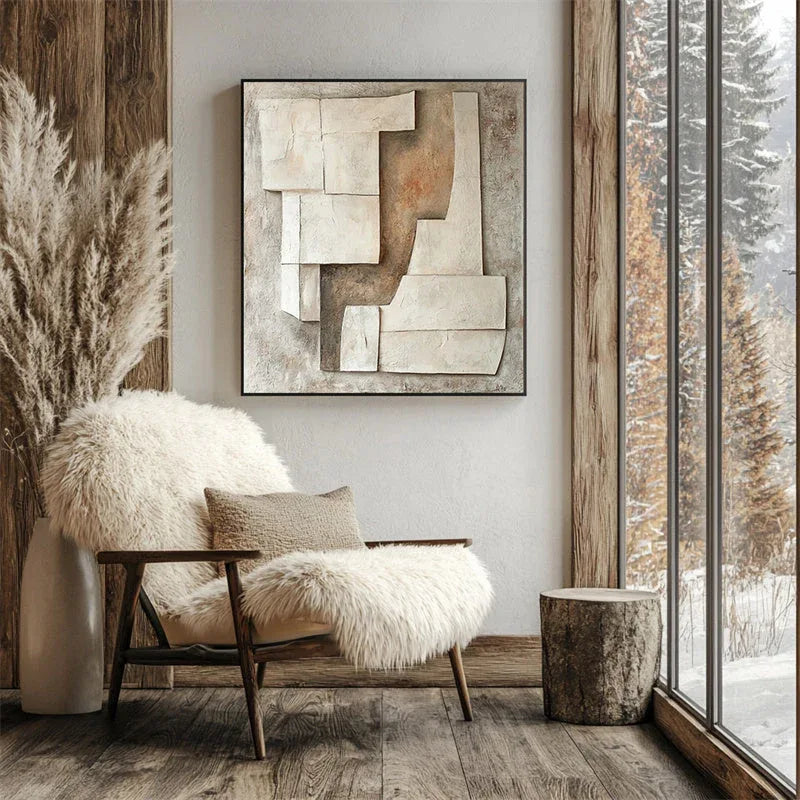 Rustic Geometric Layers-Geometric Block Texture Wall Art in Modern Interior Design - artextured