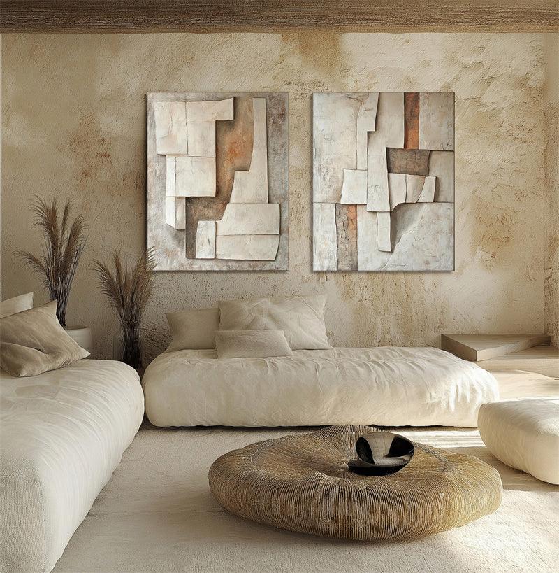 Fragmented Harmony-Abstract Texture Oil Painting Wall Art of Natural Wrinkles and Retro Geometry - artextured