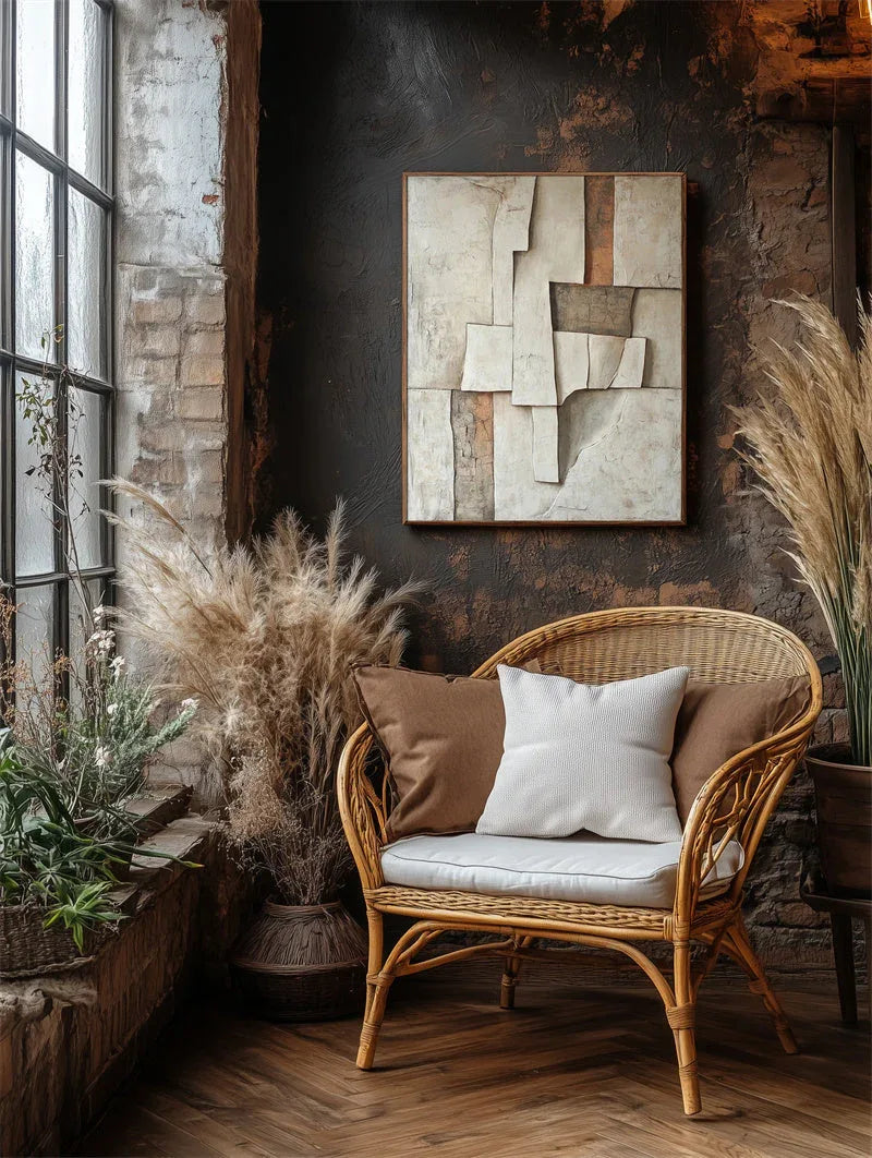 Fragmented Harmony-Abstract Texture Oil Painting Wall Art of Natural Wrinkles and Retro Geometry - artextured