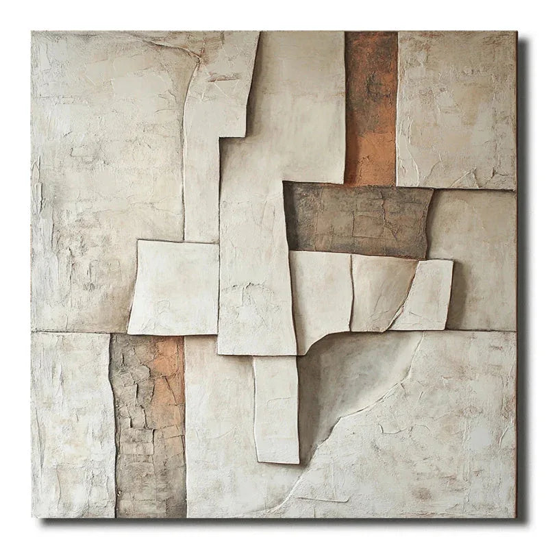 Fragmented Harmony-Abstract Texture Oil Painting Wall Art of Natural Wrinkles and Retro Geometry - artextured