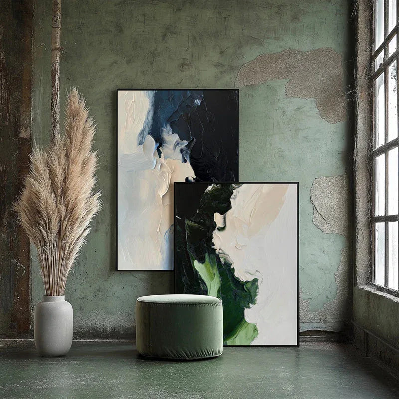 Verdant Serenity-Hand Drawn Thick Coating Abstract Color Flow Texture Wall Art - artextured