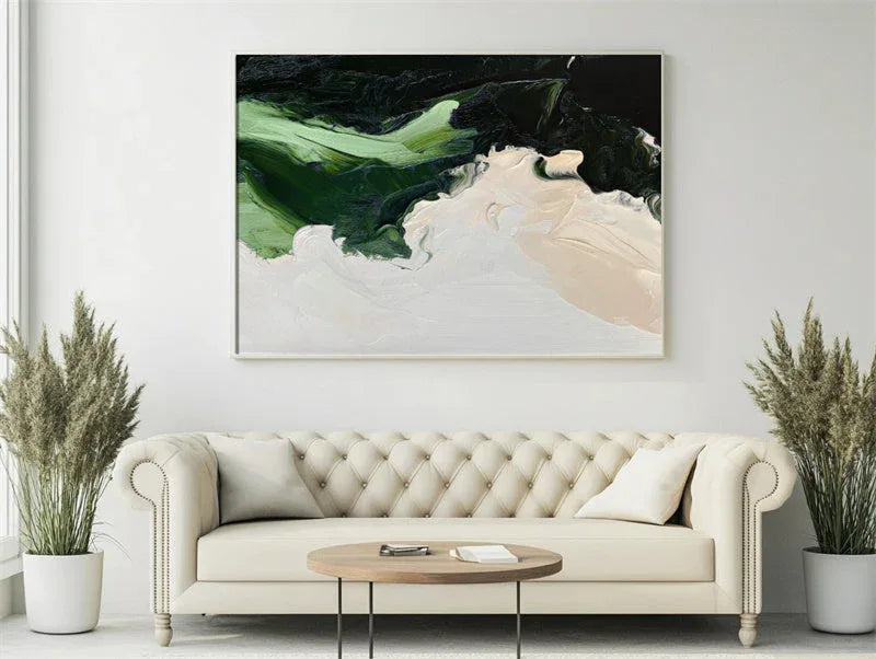 Verdant Serenity-Hand Drawn Thick Coating Abstract Color Flow Texture Wall Art - artextured