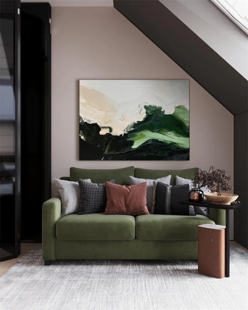 Verdant Serenity-Hand Drawn Thick Coating Abstract Color Flow Texture Wall Art - artextured