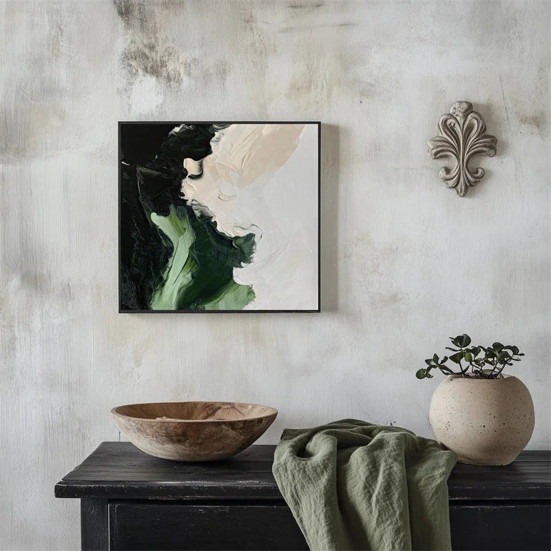 Verdant Serenity-Hand Drawn Thick Coating Abstract Color Flow Texture Wall Art - artextured