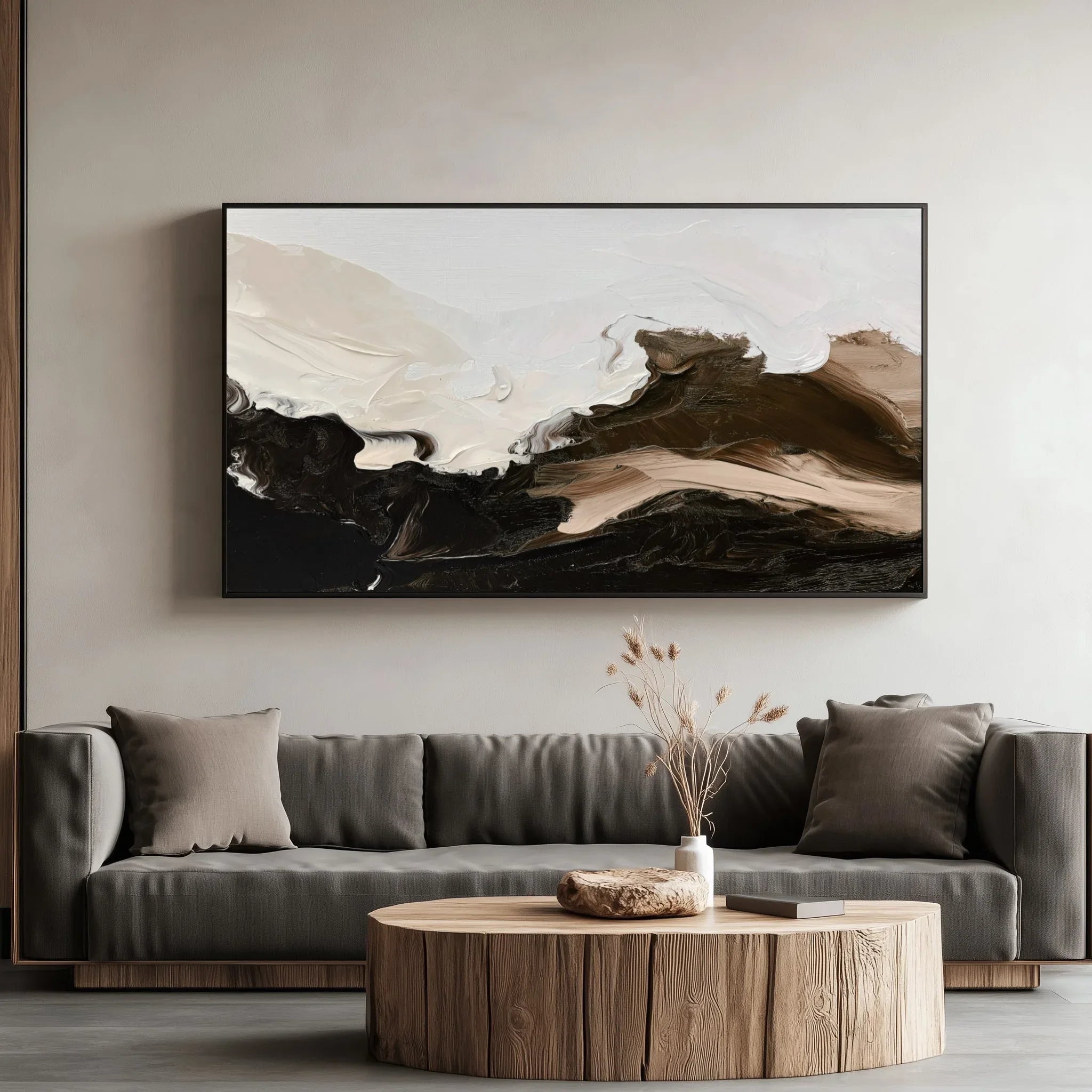 Echoes of Motion -Abstract Three-Dimensional Mountain Shaped Black and White Brown Textured Wall Art - artextured