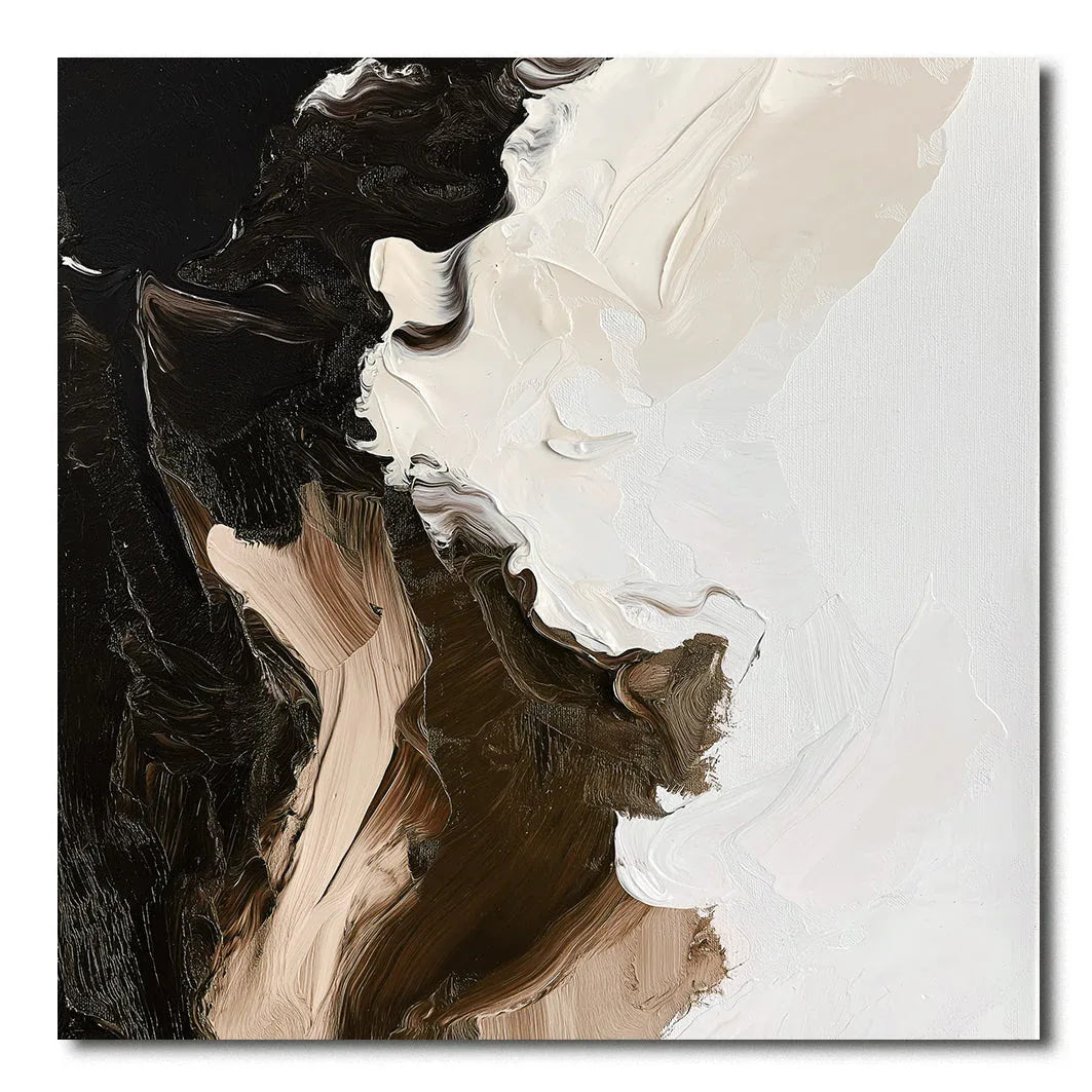 Echoes of Motion -Abstract Three-Dimensional Mountain Shaped Black and White Brown Textured Wall Art - artextured