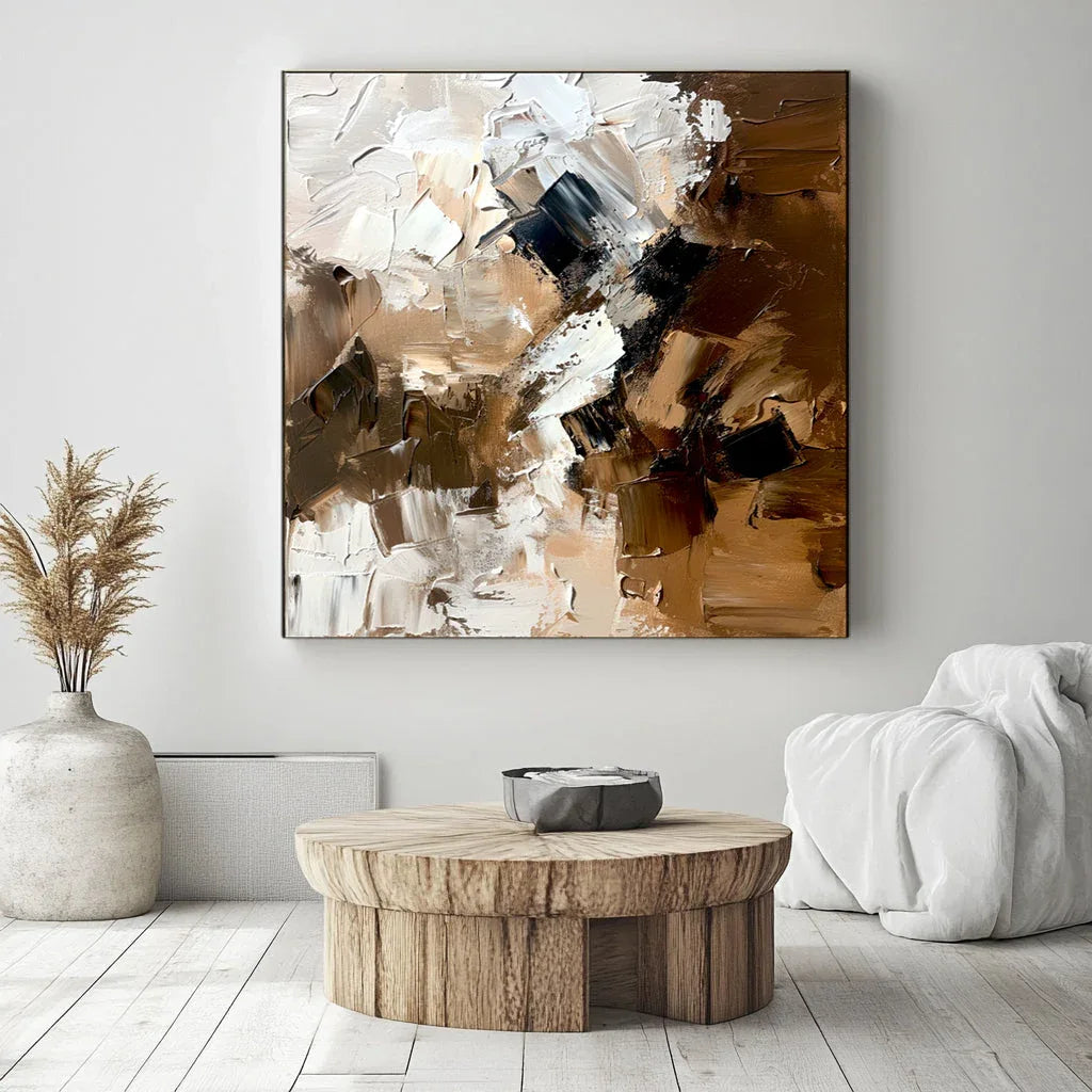 Rustic Rhythm-Warm Brown Flowing Block Surface Thick Coated Abstract Texture Wall Art - artextured
