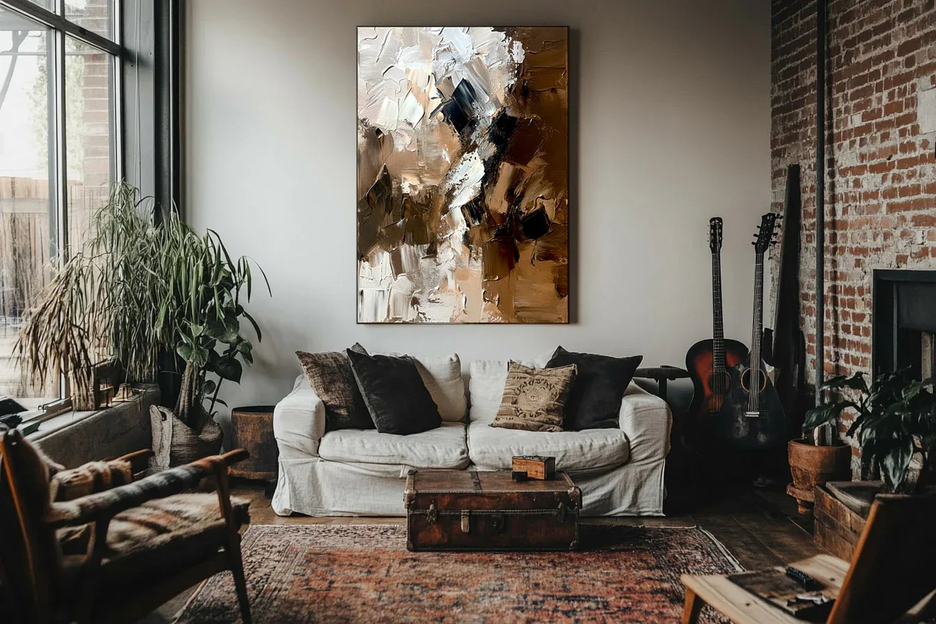 Rustic Rhythm-Warm Brown Flowing Block Surface Thick Coated Abstract Texture Wall Art - artextured