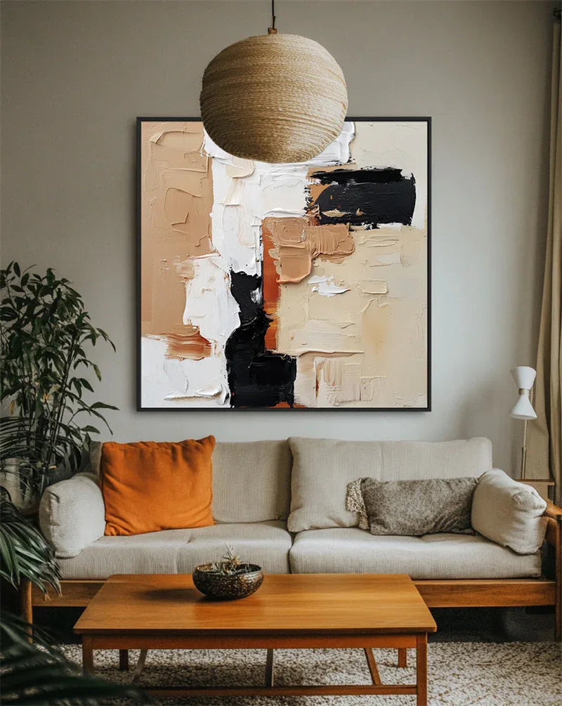 Modern Contrast -Hand drawn Abstract Geometry Modern Texture Oil Painting Wall Art - artextured