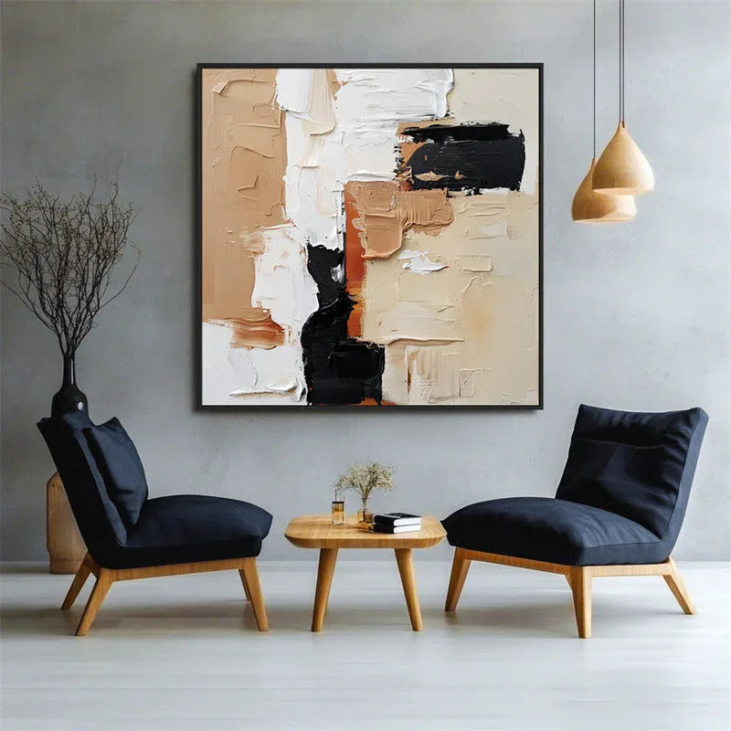 Modern Contrast -Hand drawn Abstract Geometry Modern Texture Oil Painting Wall Art - artextured