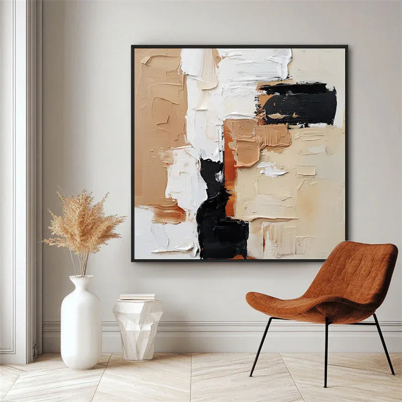 Modern Contrast -Hand drawn Abstract Geometry Modern Texture Oil Painting Wall Art - artextured