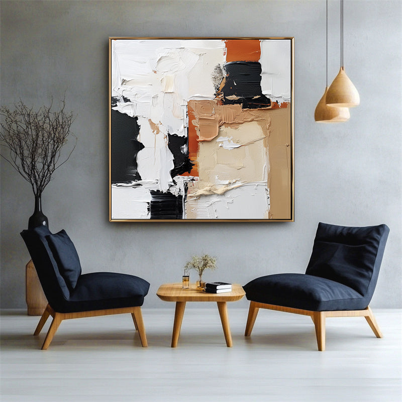 Urban Symphony-Abstract Texture Oil Painting Wall Art of Geometric Block Color Collision