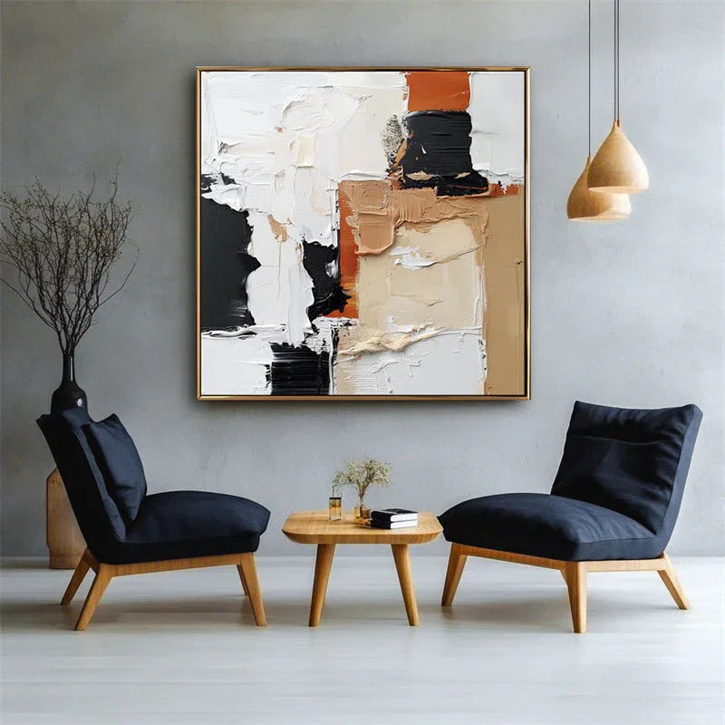 Urban Symphony-Abstract Texture Oil Painting Wall Art of Geometric Block Color Collision - artextured