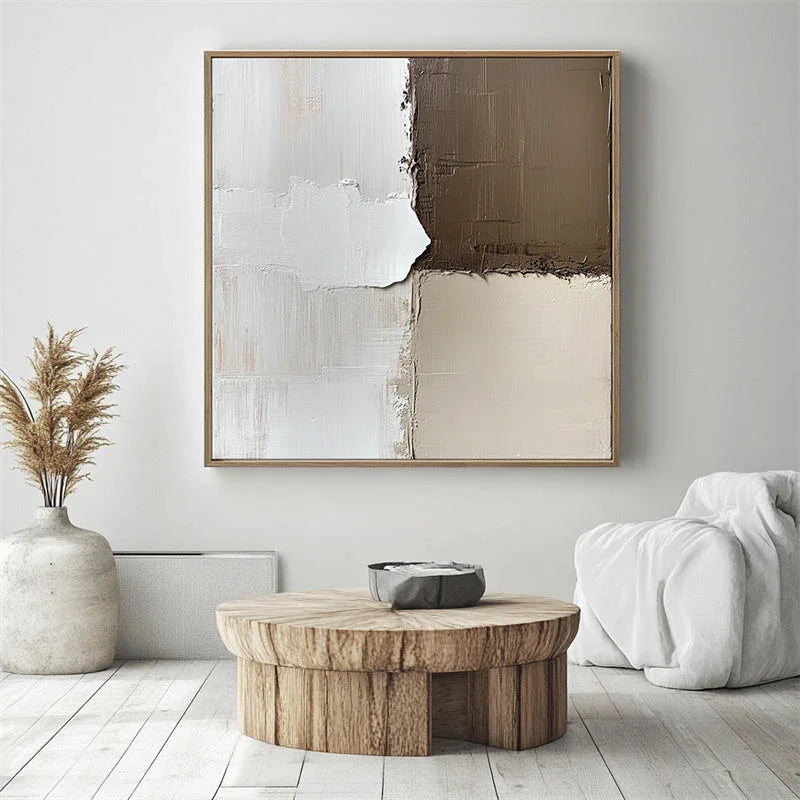 Muted Harmony-Modern Minimalist Earth Tone Geometric Splicing Thick Textured Wall Art - artextured