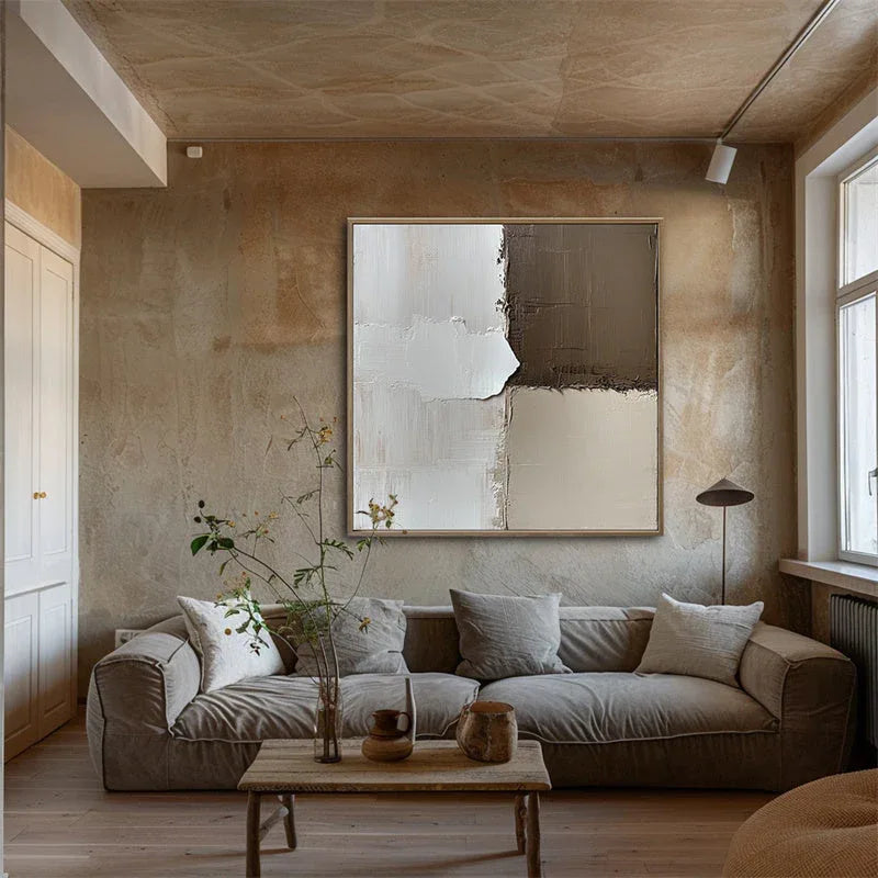 Muted Harmony-Modern Minimalist Earth Tone Geometric Splicing Thick Textured Wall Art - artextured