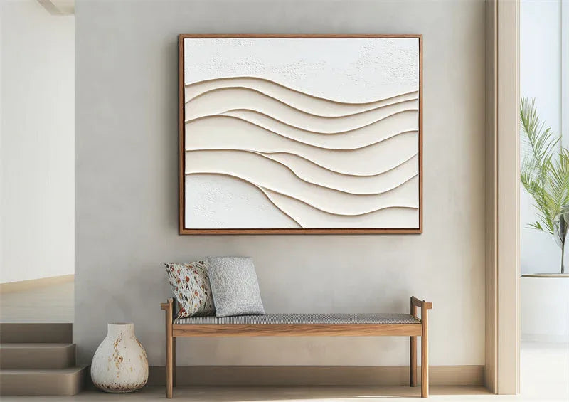Tranquil Waves-Geometric Rhythm Warm Tone Wave Three Dimensional Texture Wall Art - artextured